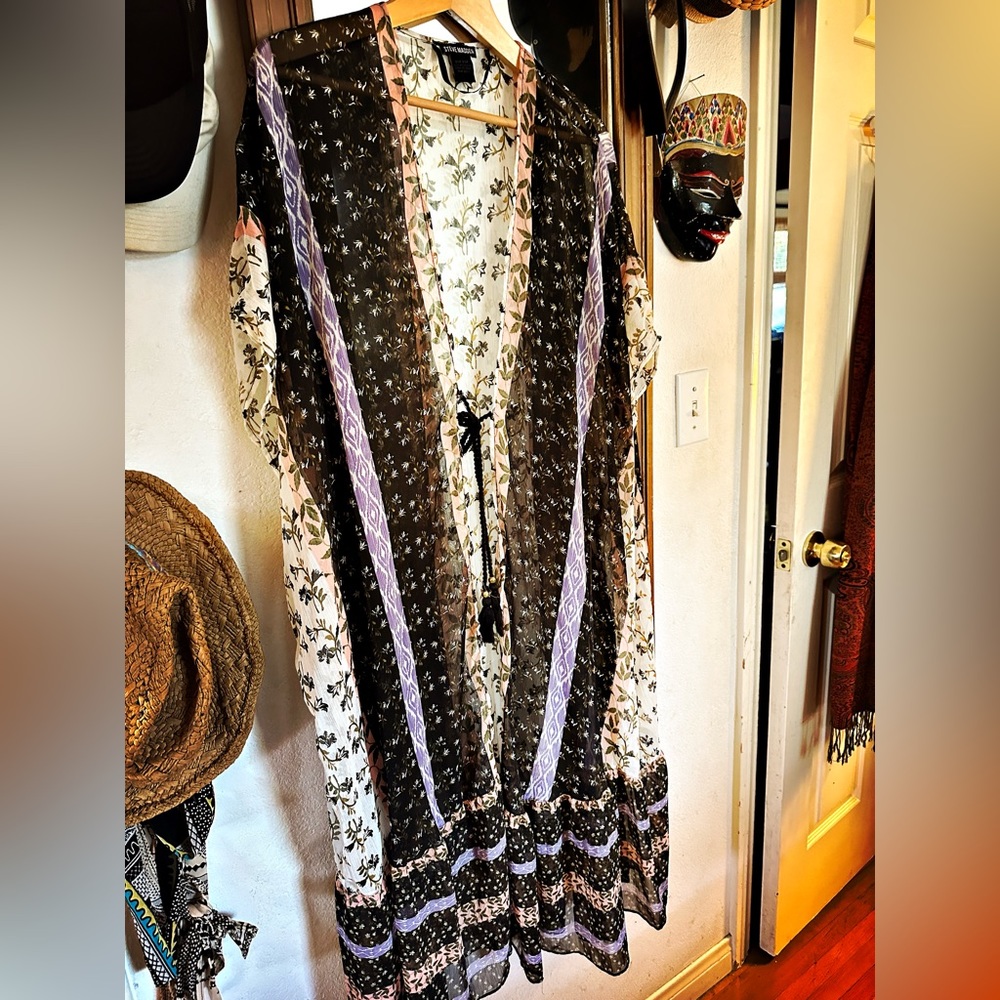 Kimono, chiffon floral stripe - Picture 2 of 4